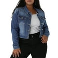 thumbnail image 1 of Agnes Orinda Women's Plus Size Jean Button Outfits Fashion Cropped Denim Jackets 1X Blue, 1 of 8