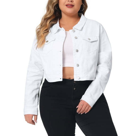 Agnes Orinda Women's Plus Size Jean Button Outfits Fashion Cropped Denim Jackets 4X White