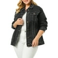thumbnail image 1 of Agnes Orinda Women's Plus Size School College Jean Jacket Stitching Button Washed Denim Outerwear Coat 6X Black, 1 of 7