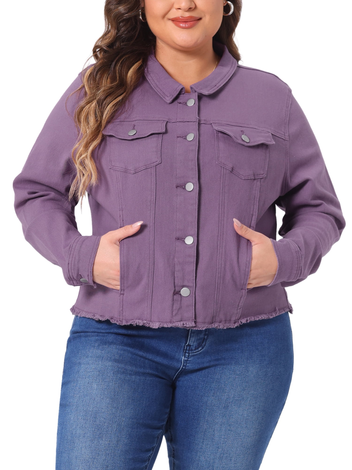 Agnes Orinda Women's Plus Size Jean Jackets Long Sleeves Washed Casual ...