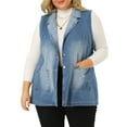 thumbnail image 1 of Agnes Orinda Women's Plus Size Jean Jackets Sleeveless Lapel Casual Denim Vests with Pockets 1X Blue, 1 of 8