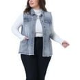 thumbnail image 1 of Agnes Orinda Women's Plus Size Jean Vest Raw-Hem Sleeveless Fashion Denim Jacket 1X Gray Blue, 1 of 6