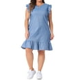 thumbnail image 1 of Agnes Orinda Women's Plus Size Keyhole Ruffle Shoulder Flared Sleeveless Midi Dress 4X Light Blue, 1 of 5