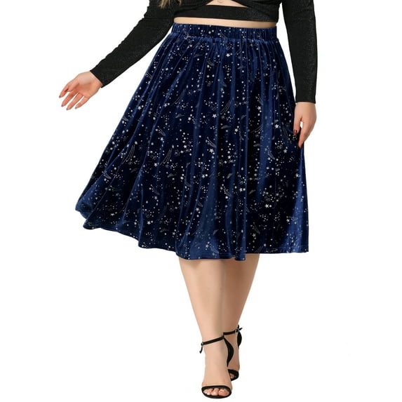 Agnes Orinda Women's Plus Size Knee Length Star Sequin Velet Skirt