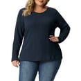 thumbnail image 1 of Agnes Orinda Women's Plus Size Knit Thin Fall Winter Trendy Crochet Comfy Pullover Sweaters 1X Navy Blue, 1 of 6