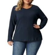 AGNES ORINDA Women's Plus Size Knit Thin Fall Winter Trendy Crochet Comfy Pullover Sweaters 1X Navy Blue