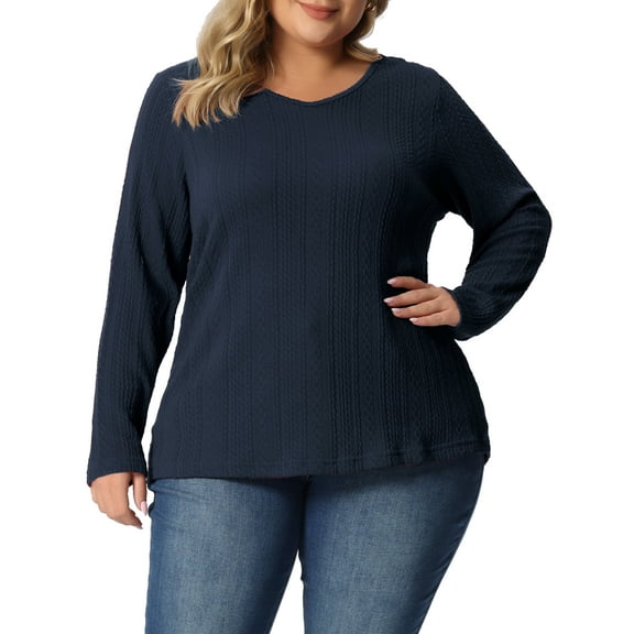 Agnes Orinda Women's Plus Size Knit Thin Fall Winter Trendy Crochet Comfy Pullover Sweaters 1X Navy Blue