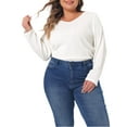 thumbnail image 1 of Agnes Orinda Women's Plus Size Knit Thin Fall Winter Trendy Crochet Comfy Pullover Sweaters 1X White, 1 of 6