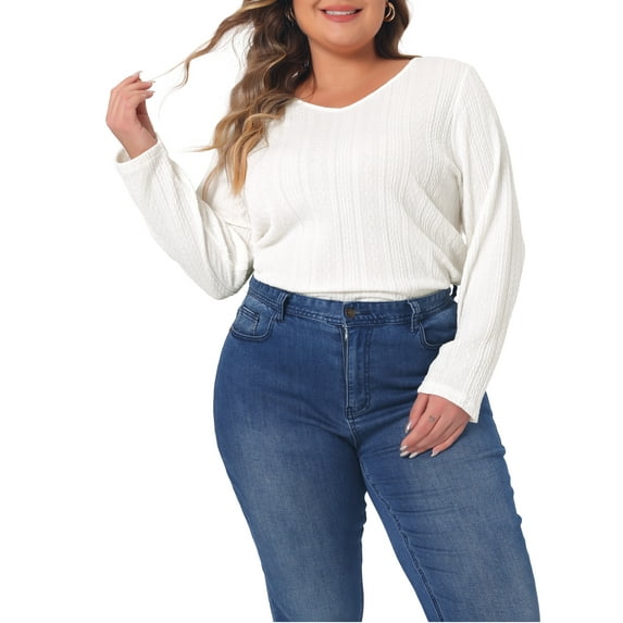 Agnes Orinda Women's Plus Size Knit Thin Fall Winter Trendy Crochet Comfy Pullover Sweaters 4X White