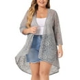 thumbnail image 1 of Agnes Orinda Women's Plus Size Lace Floral 3/4 Sleeve Sheer Casual Nylon Cardigans 1X Gray, 1 of 6