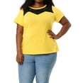 thumbnail image 1 of Agnes Orinda Women's Plus Size Lace Insert Short Sleeves Round Neck T-shirts, 1 of 6