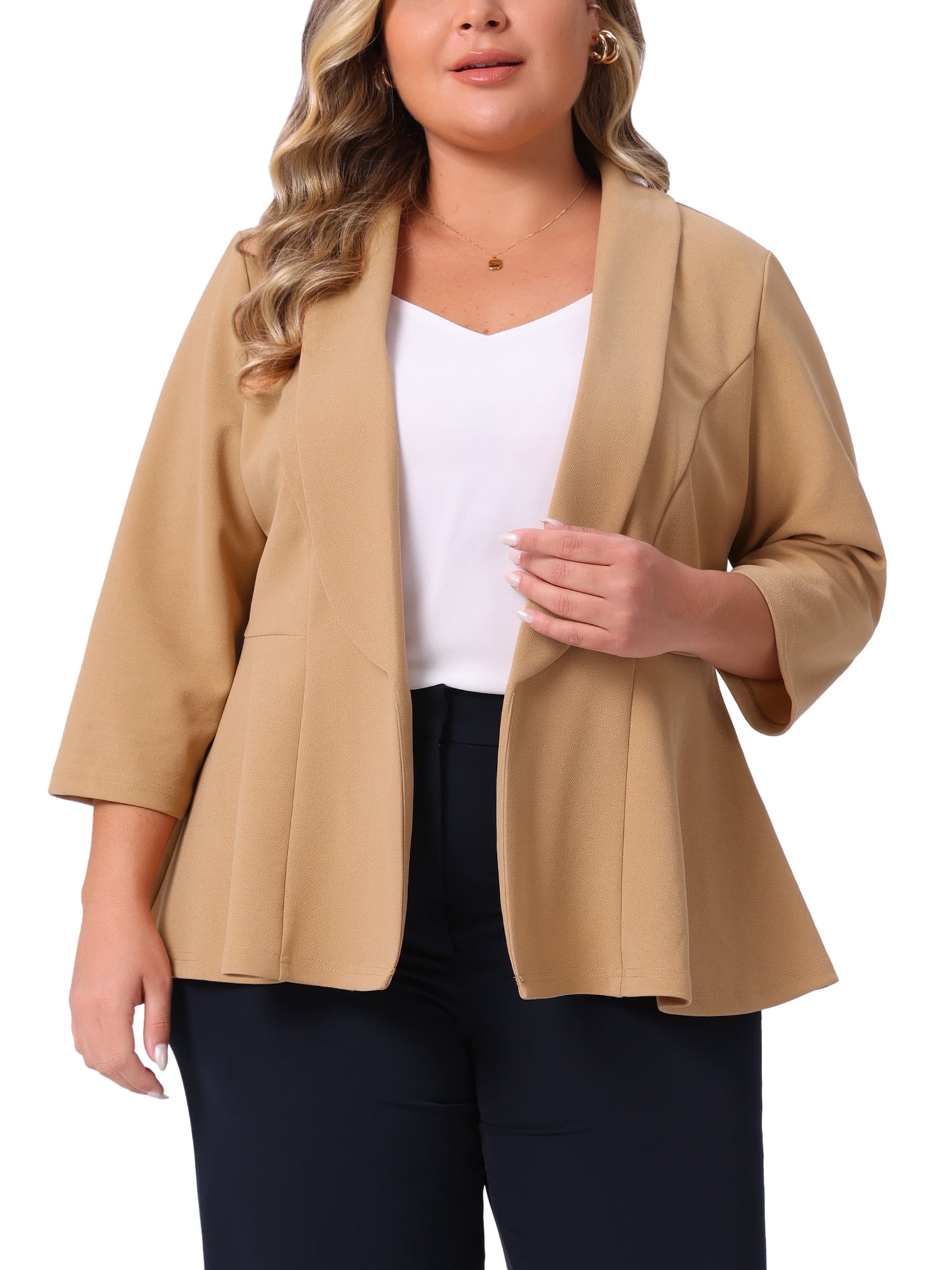 Agnes Orinda Women's Plus Size Blazers Lapel 3/4 Sleeve Peplum