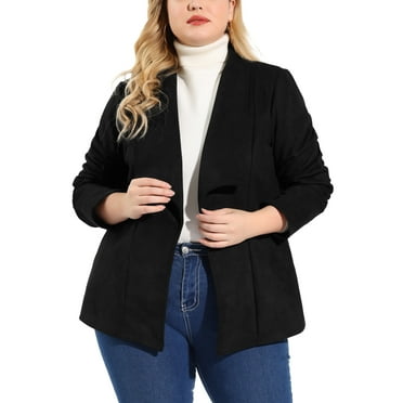 Agnes Orinda Women's Plus Size Lapel Drop Shoulder Long Sleeves Open Front Jacket 3X Black