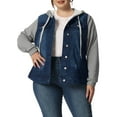 thumbnail image 1 of Agnes Orinda Women's Plus Size Jackets Layered Coats Drawstring Hoodie Denim Jean Jackets 3X Black Blue, 1 of 8