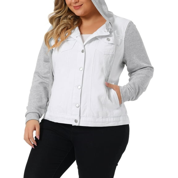 Agnes Orinda Women's Plus Size Jackets Layered Coats Drawstring Hoodie Denim Jean Jackets 4X White