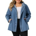 thumbnail image 1 of Agnes Orinda Women's Plus Size Layered Drawstring Hooded Utility with Pockets Denim Jackets 3X Sky Blue, 1 of 6