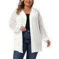 thumbnail image 1 of Agnes Orinda Women's Plus Size Lightweight Cardigan Crochet Knit Hollow Out Lace Long Sleeve Casual Open Front Sweater  1X White, 1 of 4