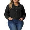thumbnail image 1 of GRACE & GRANDEUR Women's Plus Size Lightweight Cropped Shacket Button Down Corduroy Shacket Jackets 3X Black, 1 of 7