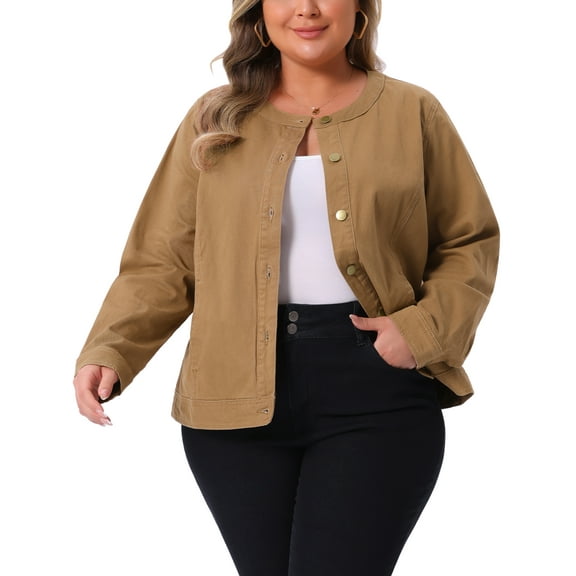 Agnes Orinda Women's Plus Size Denim Jacket Button Down Anorak Utility Casual Cargo Jackets with Pockets 2025 Outfits 3X Brown