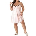 thumbnail image 1 of Agnes Orinda Women's Plus Size Lingerie Satin Lace Chemise Nightgown V-Neck Cami Sleepwear Dress 4X Pink, 1 of 6