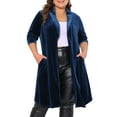 thumbnail image 1 of Agnes Orinda Women's Plus Size Long Cardigan Open Front Velvet Blazer Jackets 2X Dark Blue, 1 of 6