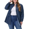 thumbnail image 1 of Plus Size Shirts for Women Chambray Top Button Down Denim Shirts Tops 2025 1X Dark Blue, 1 of 7