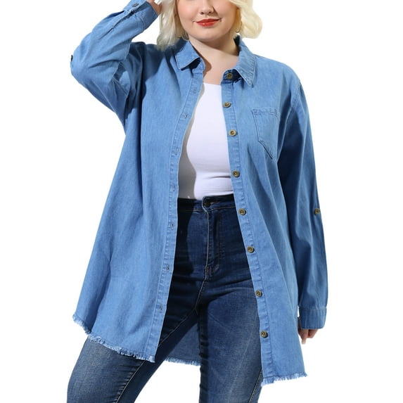 Plus Size Shirts for Women Chambray Top Button Down Denim Shirts Tops 2025 3X Blue