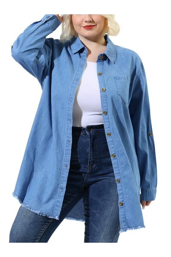 Plus Size Shirts for Women Chambray Top Button Down Denim Shirts Tops 2025 4X Blue