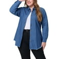 thumbnail image 1 of Plus Size Shirts for Women Chambray Top Button Down Denim Shirts Tops 2025 5X Navy Blue, 1 of 7