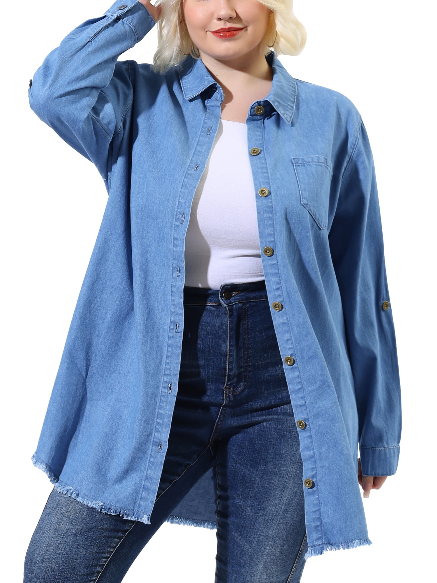 Agnes Orinda Women's Plus Size Jeans Short Sleeve Chest Pocket