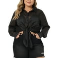 thumbnail image 1 of Agnes Orinda Women's Plus?Size Long Sleeve Button Down Sheer Shirt 1X Black, 1 of 7