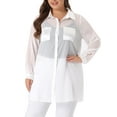 thumbnail image 1 of Agnes Orinda Women's Plus?Size Long Sleeve Button Down Sheer Shirt 4X White, 1 of 6
