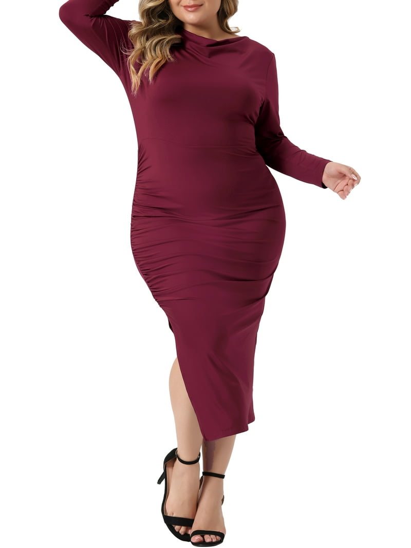 long sleeve midi bodycon dress plus size Agnes Orinda Women's Crew Neck Side Slit Ruched Dresses, Size: 1XL, Black Size:XLL this dress is a Short-sleeve Dress code Ushuaia Ibiza: