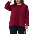 thumbnail image 1 of Agnes Orinda Women's Plus Size Tops Pleated Long Sleeve Crew Neck Elastic Cuffs Office Elegant Blouse 4X Burgundy, 1 of 6
