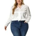 thumbnail image 1 of Agnes Orinda Women's Plus Size Long Sleeve  Work Office Tie Neck Long Sleeves Satin Shirts 1X White, 1 of 7