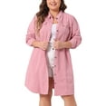 thumbnail image 1 of Agnes Orinda Women's Plus Size Easter Long Sleeves Button Down Belted Denim Shirt Midi Jean Dresses 2X Pink, 1 of 5