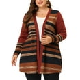 thumbnail image 1 of Agnes Orinda Women's Plus Size Long Sleeves Open Front Striped Spring Fall Thin Boho Sweater Cardigan 2X Red, 1 of 7