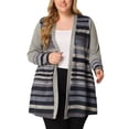 thumbnail image 1 of Agnes Orinda Women's Plus Size Long Sleeves Open Front Striped Spring Fall Thin Boho Sweater Cardigan 4X Grey, 1 of 6