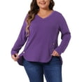thumbnail image 1 of Agnes Orinda Women's Plus Size St. Patrick's Day Long Sleeves Tops V Neck Loose Button Decor Blouses 1X Dark Purple, 1 of 6