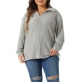 thumbnail image 1 of Agnes Orinda Women's Plus Size Loose Polo V Neck Long Sleeve T Shirts Tops Collared Ribbed Brushed Top Sweater Casual 3X Grey, 1 of 5