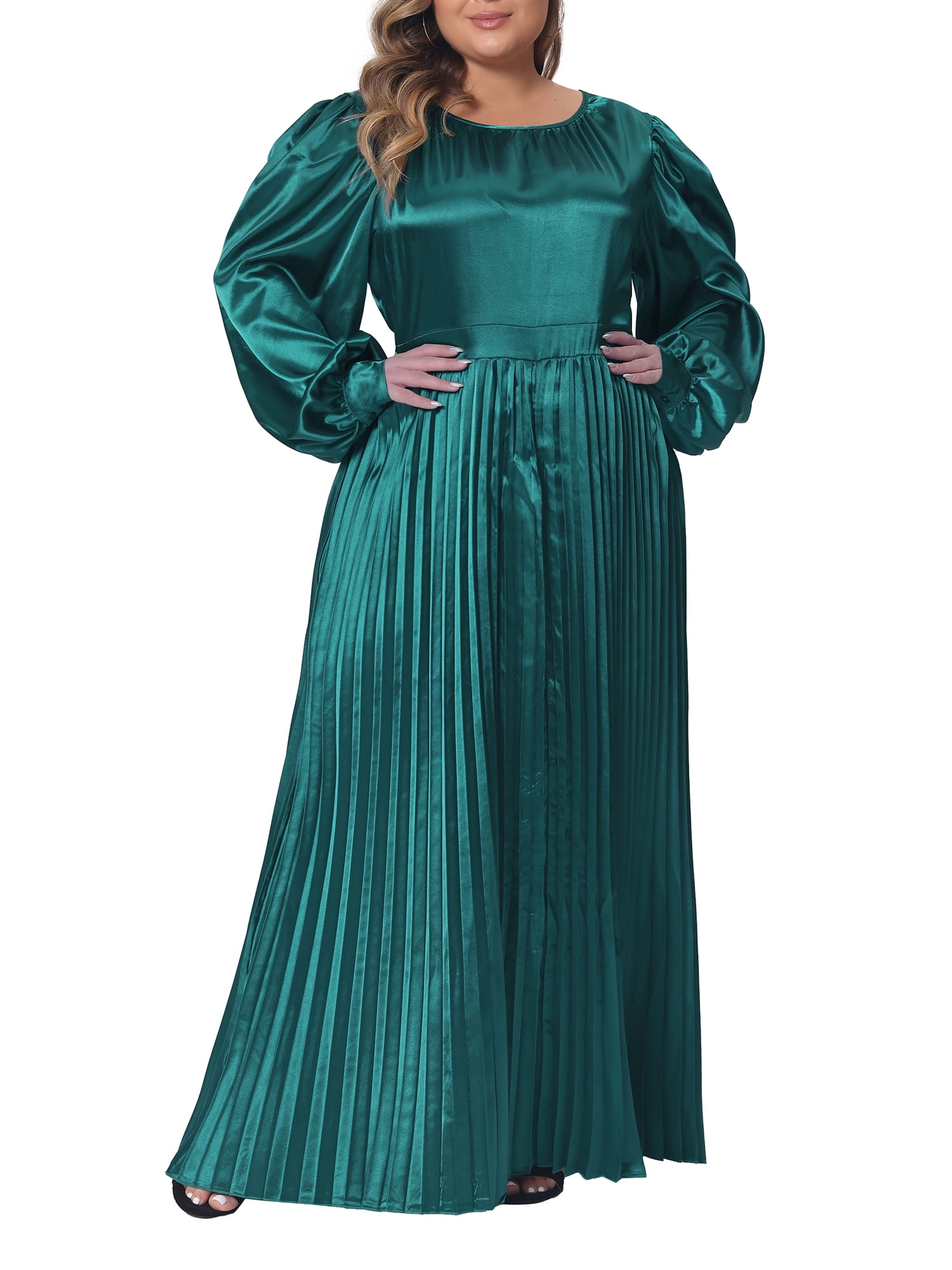 Agnes Orinda Women's Plus Size Maxi Dresses Lantern Long Sleeve Flowy Swing  Pleated Maxi Dresses 1X Green - Walmart Business Supplies