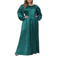 thumbnail image 1 of Agnes Orinda Women's Plus Size Maxi Dresses Lantern Long Sleeve Flowy Swing Pleated Maxi Dresses 1X Green, 1 of 6