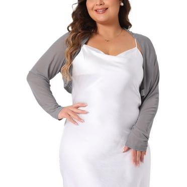 Agnes Orinda Women's Plus Size Long Sleeve Open Front Sheer See Through Mesh Bolero Shrug Crop Cardigans 2X Gray