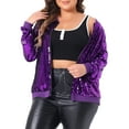 thumbnail image 1 of Women's Plus Size Metallic Jacket Sparkle Party Sequin Bomber Jackets - Agnes Orinda 3X Purple, 1 of 6