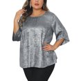 thumbnail image 1 of Agnes Orinda Women's Plus Size Metallic Sparkly Tops Crew Neck 3/4 Sleeve Shirts Casual Patry Tunic Blouses 3X Silver, 1 of 6