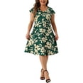 thumbnail image 1 of Agnes Orinda Women's Plus Size Dresses Deep V Neck Above Knee Cap Sleeve Floral Dress Dark Green 3X, 1 of 5