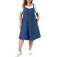 thumbnail image 1 of Agnes Orinda Women's Plus Size Denim Overall Dress Adjustable Straps A-Line Jean Dresses with Pockets 4X Mid Blue, 1 of 6