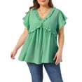 thumbnail image 1 of Agnes Orinda Women's Plus Size Easter Top Ruffle Trim V Neck Short Sleeve Casual Summer Cute Babydoll Blouses 3X Green, 1 of 6