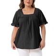 thumbnail image 1 of Agnes Orinda Women's Plus Size Easter Top Square Neck Ruffle Sleeve Pleated Front Hollow Summer Casual Blouse 2X Black, 1 of 6