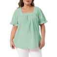 thumbnail image 1 of Agnes Orinda Women's Plus Size Easter Top Square Neck Ruffle Sleeve Pleated Front Hollow Summer Casual Blouse 4X Green, 1 of 6